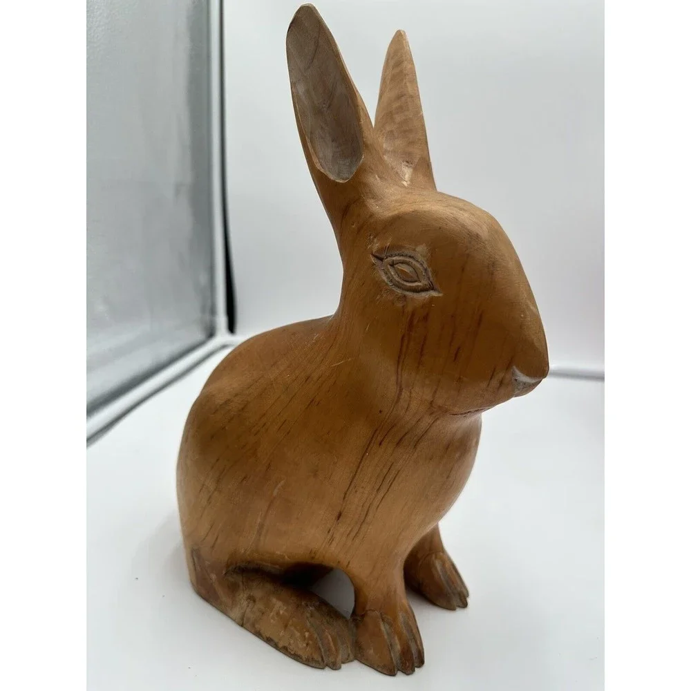 VINTAGE SARREID LTD SPAIN~ HAND-CARVED WOOD BUNNY RABBIT STICKER LIFE SIZE - Picture 1 of 11
